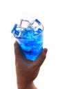 blue curacao drink with ice cubes Royalty Free Stock Photo