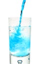 Blue curacao pouring into glass