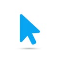 Blue cursor icon shaped like a traditional computer mouse pointer. Positioned slightly Royalty Free Stock Photo