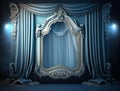 Generated AI vintage blue curtain and window frame background with romantic atmosphere