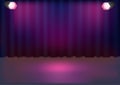 Blue curtain background and stage with sport lights Royalty Free Stock Photo