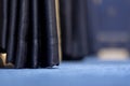 Blue curtain close the carpet floor with blurred background Royalty Free Stock Photo