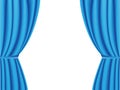 Blue curtain opened on white background.