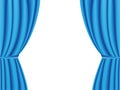 Blue curtain opened on white background. Vector