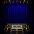 Blue curtain stage with lights