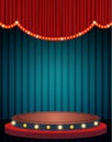 Blue curtain and stage podium on vintage background. Design for presentation, concert, show Royalty Free Stock Photo