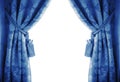 Blue curtains on a white background