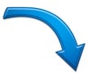 Blue curved arrow pointing down isolated on white background Royalty Free Stock Photo