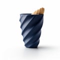 Blue Swirl Cup: A Hyper-realistic Still Life Of Industrial Design