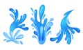 Blue Curved Water Splashes with Drops Vector Set