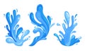 Blue Curved Water Splashes with Drops Vector Set