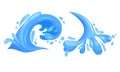 Blue Curved Water Splashes with Drops Vector Set