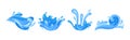 Blue Curved Water Splashes with Drops Vector Set