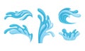 Blue Curved Water Splashes with Drops Vector Set