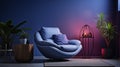 Blue cushy armchair livingroom candles plants ai generated background image