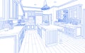 Blue Custom Kitchen Design Drawing on White