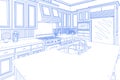 Blue Custom Kitchen Design Drawing on White