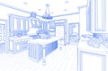 Blue Custom Kitchen Design Drawing on White