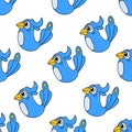 Blue cute bird chick seamless pattern textile print. repeat pattern background design