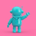 Blue Cute Cartoon Mascot Astronaut Character Person Waving Hand in Duotone Style. 3d Rendering
