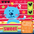 Blue cute cat illustration Royalty Free Stock Photo