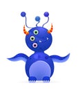 Blue cute monster with three eyes and horn