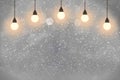 Blue cute shining glitter lights defocused light bulbs bokeh abstract background with sparks fly, festive mockup texture with Royalty Free Stock Photo