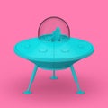 Blue Cute Spaceship Cartoon Ufo in Duotone Style. 3d Rendering