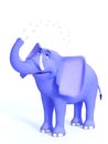 Blue cute toon elephant splashing water.