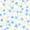 Blue cute watercolor flowers seamless pattern Royalty Free Stock Photo