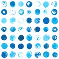 Blue cyan circles created with round handmade ink stamps Royalty Free Stock Photo