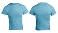 Blue cyan heather color t-shirt mock up, front and back view, isolated