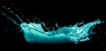 Blue-cyan paint splash isolated on black background