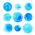 Blue cyan watercolor circle splashes set.