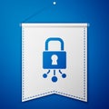 Blue Cyber security icon isolated on blue background. Closed padlock on digital circuit board. Safety concept. Digital Royalty Free Stock Photo