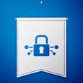 Blue Cyber security icon isolated on blue background. Closed padlock on digital circuit board. Safety concept. Digital Royalty Free Stock Photo