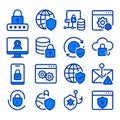 Blue cybersecurity icons featuring locks, shields, phishing alerts, and secure systems Royalty Free Stock Photo