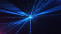 Blue cyberspace with digital light beam surrounded by binary code and futuristic gridlines, symbolizing advanced technology and