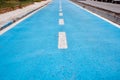 Blue cycle path along the coast