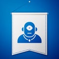 Blue Cyclops icon isolated on blue background. White pennant template. Vector