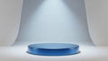 Blue Cylindrical Platform on a White Surface with Soft Spotlight Illumination stage podium Royalty Free Stock Photo