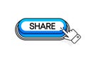 Blue 3D button with the inscription Share, isolated on a white background. Mouse cursor. Linear design. Vector Royalty Free Stock Photo