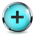 Blue 3d button. Plus sign