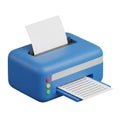 Blue 3D cartoon printer with paper coming out and going in on a white background illustration Royalty Free Stock Photo