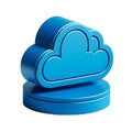 Blue 3D cloud icon on circular base isolated on white or transparent background. Concept of cloud computing, data Royalty Free Stock Photo