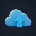 Blue 3D cloud icon with an upward arrow symbolizes cloud computing or data upload. Royalty Free Stock Photo