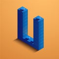 3d isometric letter U of the alphabet. 3d isometric plastic letter from the constructor blocks Royalty Free Stock Photo