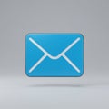 Blue 3D email icon in the shape of an envelope hovering against a light gray background. The icon Royalty Free Stock Photo