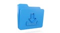 Blue 3D folder icon with a white background, featuring a downward-facing arrow Royalty Free Stock Photo