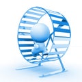 Blue 3d human character running in a hamster wheel Royalty Free Stock Photo